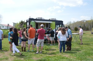 Food Truck fans waiting at Captain Ponchos' truck