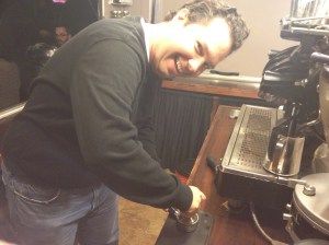 Tamping like a Champ on Caffe Bellezza for their first anniversary